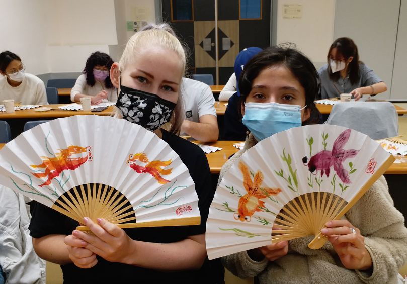 Chinese bamboo fan-painting workshops in Term 1 and Term 2, 2022–23.